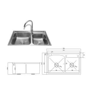 Chậu Rửa 2 Hố Inox GS304-7843PD - GROB