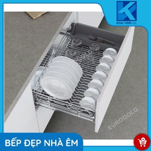 Giá Bát Đĩa Inox 304 Nan Oval - Gắn Cánh, Ray Giảm Chấn EPV6060 - EUROGOLD