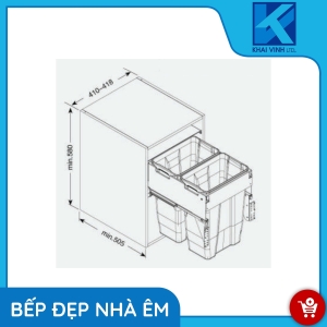 Thùng Rác Đôi Ray Âm Giảm Chấn Gắn Cánh C1A06-145 - GROB